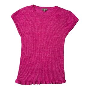 J.Crew Hot Pink Ribbed Knit Top Womens Large Lettuce Hem Stretch Tee